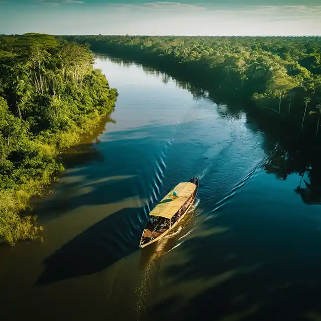 Дорога к аяваска ретриту по реке Амазонка