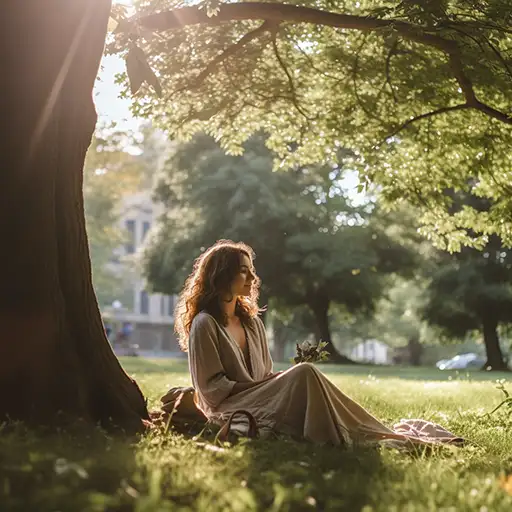woman in a city park in nature